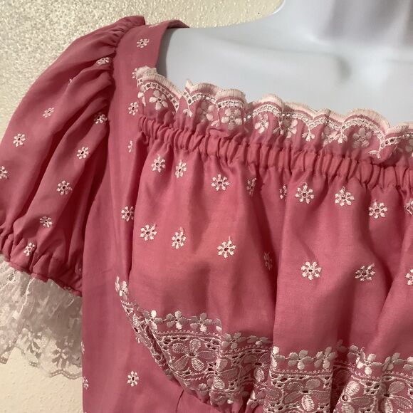 Vintage Pink Fairy Cottagecore Western Handmade Babydoll Fairy Puff Sleeve Dress - Picture 4 of 10